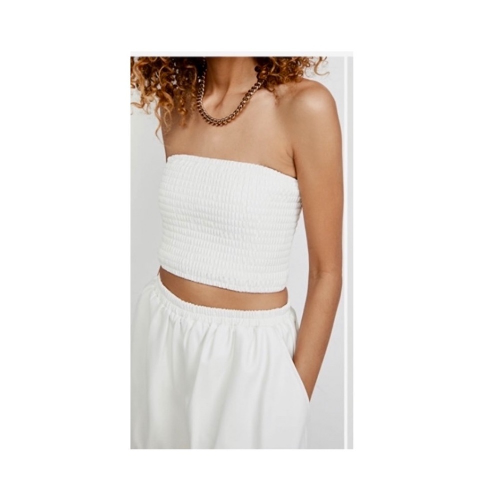 STAUD Fuax Leather Davis Top in Ivory- XS.